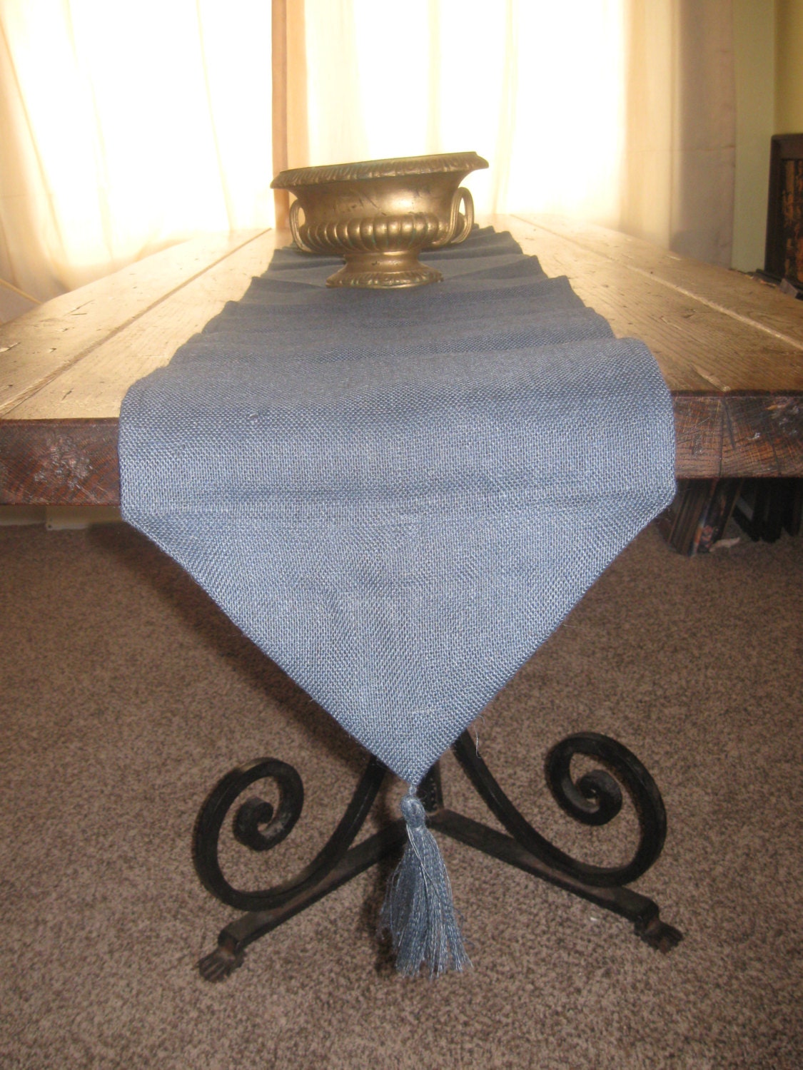 READY To Ship SALE Burlap Table Runner with Fringe by cosmofields