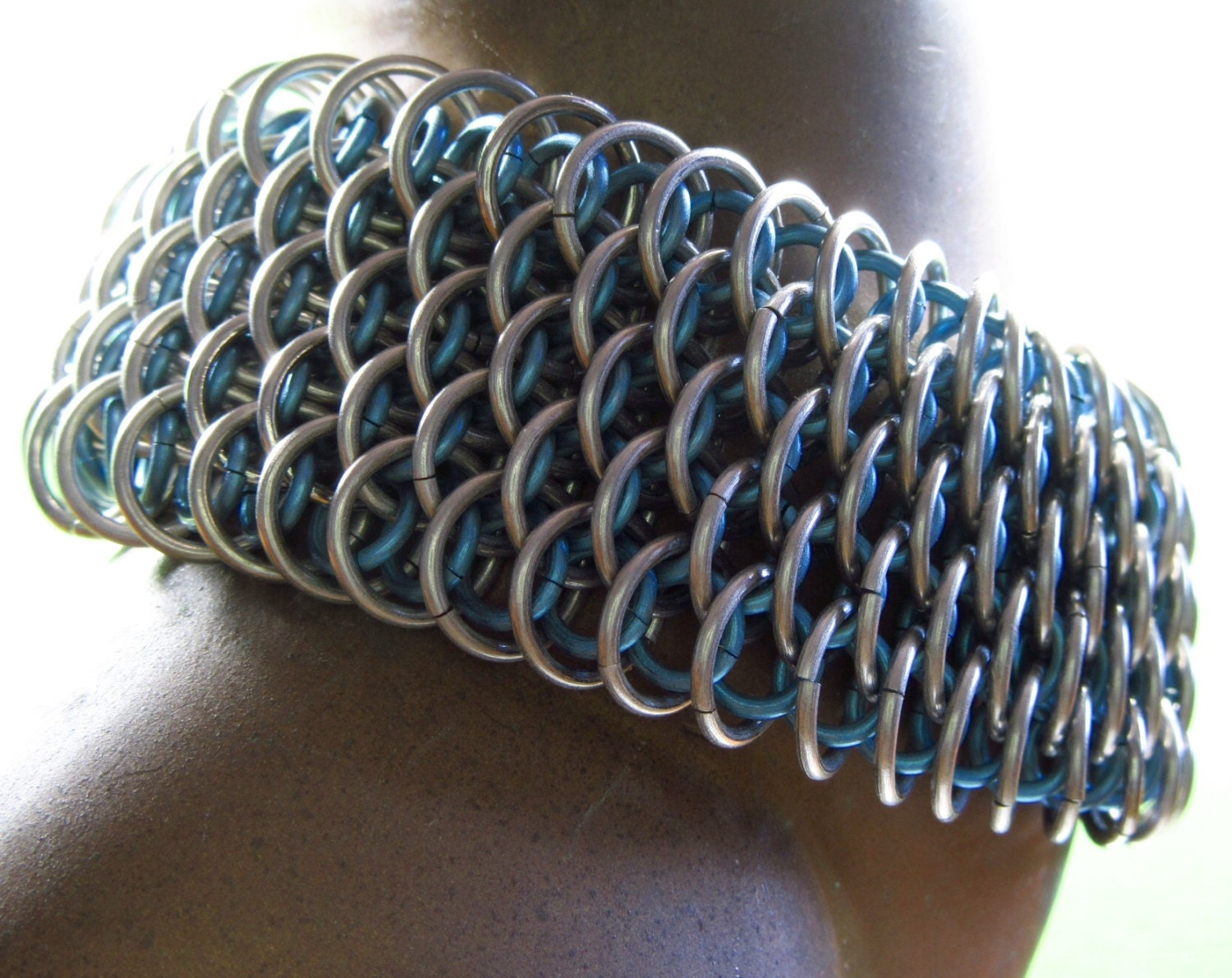 Anodized Titanium Dragon Scale Weave Chainmaille Bracelet