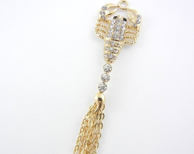 Gold-tone Scorpion Tassle Pendant Rhinestones