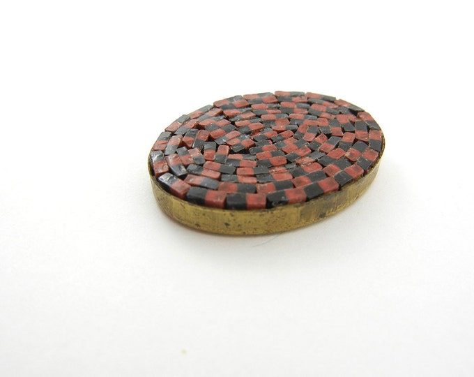 Vintage Oval Brown and Black Glass Mosaic Cabochon Made in Italy