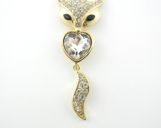 Gold-tone Fox and Heart Pendant Rhinestones