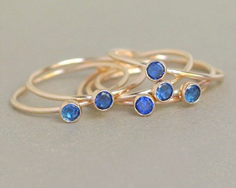 sapphire ring. gold birthstone ring. ONE dainty stackable September birthstone ring. mothers ring. 14k gold filled blue sapphire gemstone.