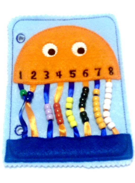 Felt quiet book - Toddler quiet book - Quiet book page - Toddler busy book - Felt busy book - Orange Jellyfish bead counting #QB18 Il_570xn