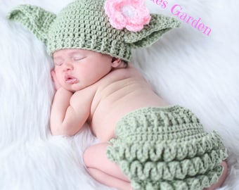 Baby Yoda Hat & Diaper Cover SET Star Wars Hat Newborn 0 3m 6m Girls Crochet Baby Clothes POPULAR Worldwide Perfect Gift Daddies Love This
