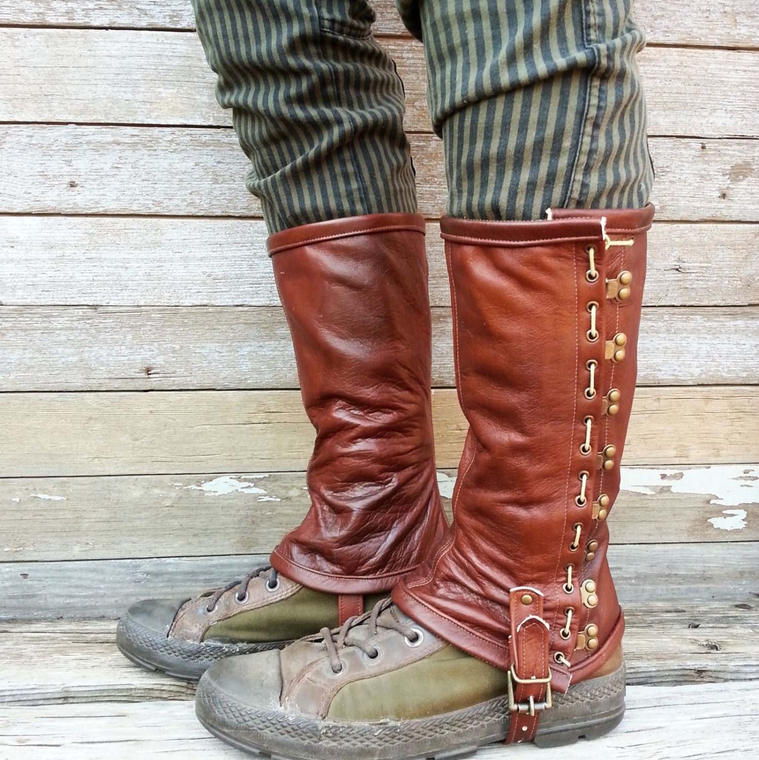 Caramel Brown Garment Leather Steampunk Spats or by VampieOodles