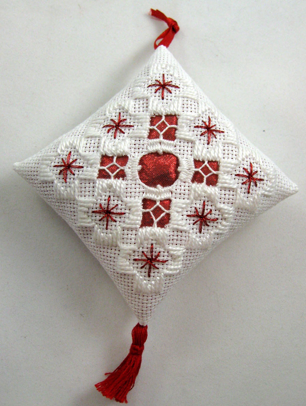 white and red hardanger christmas ornament 102 white and red hardanger christmas ornament 102