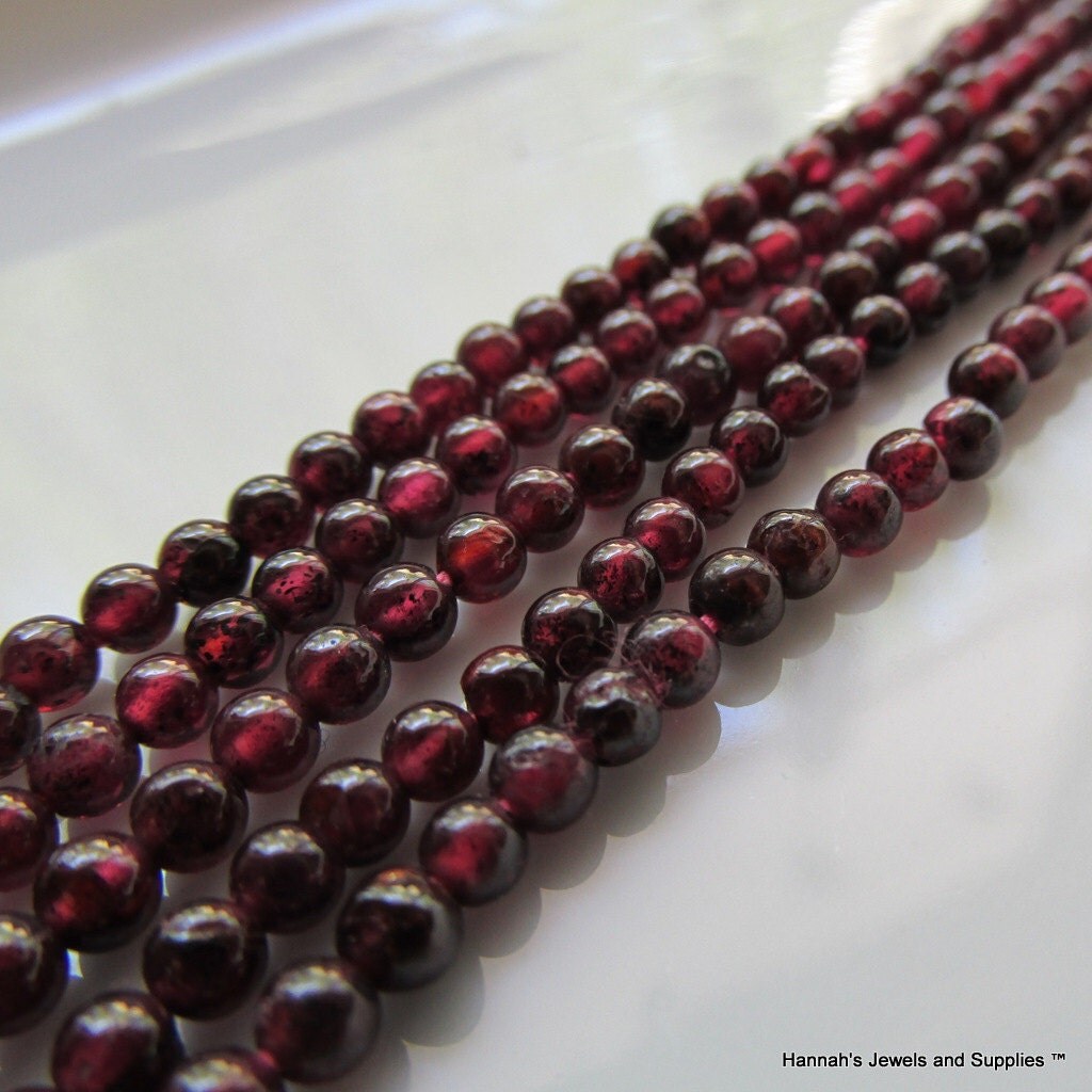 Dark Red Wine Garnet 3-4mm Dyed Round Beads 14inches (35cm) from ...