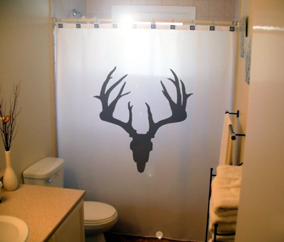 Deer Skull Shower Curtain Antlers Hunting Hunter Hunt bathroom