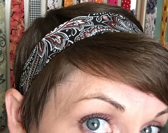Black Red and White Bandana Paisleys - Stay Put Headband