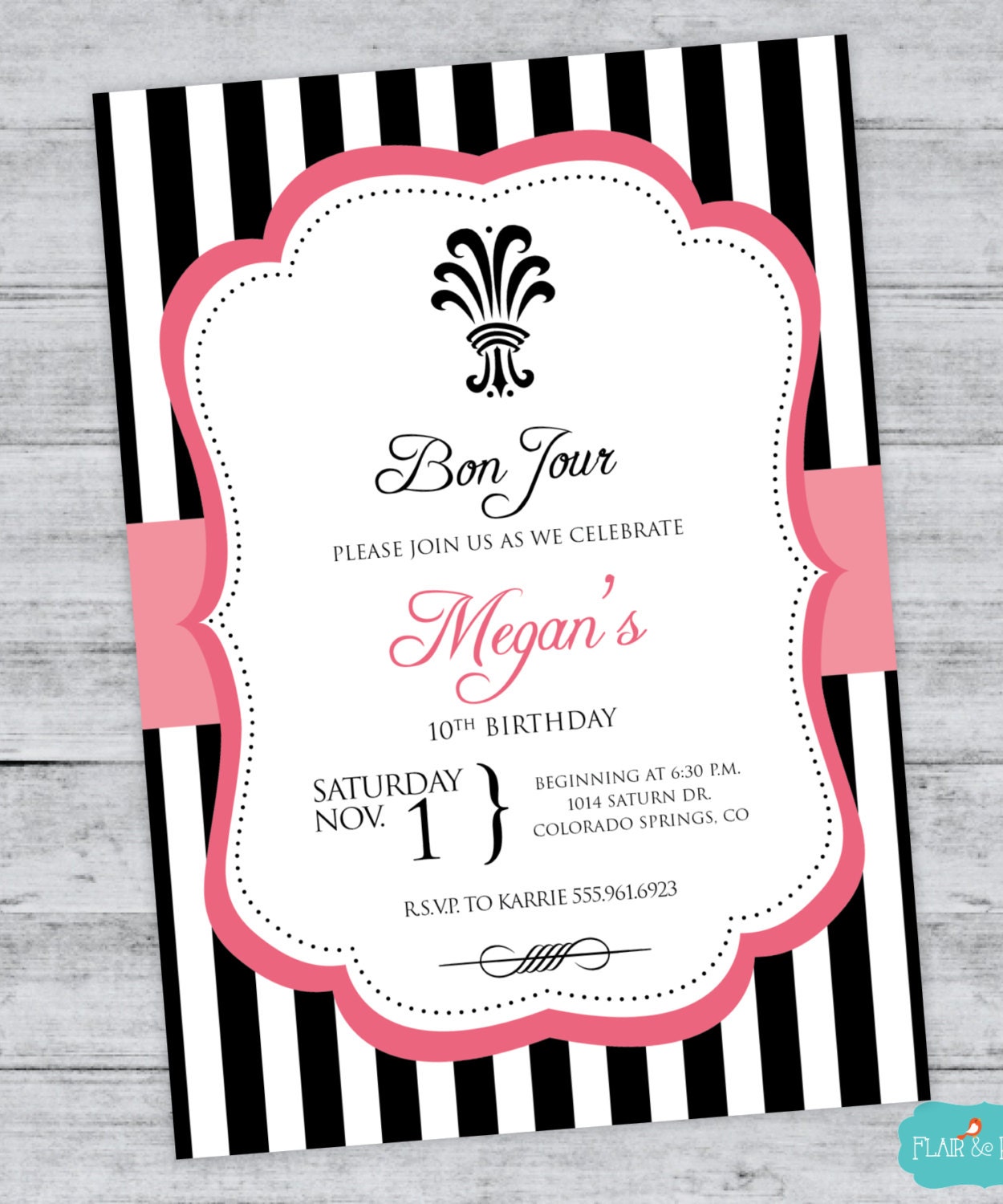 Parisian Birthday Invitation French Party Paris by FlairandPaper