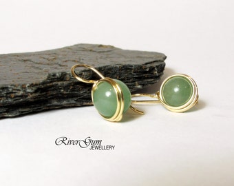 Green Aventurine Earrings, Wire Wrapped, 14kt Gold Filled, RiverGum Jewellery