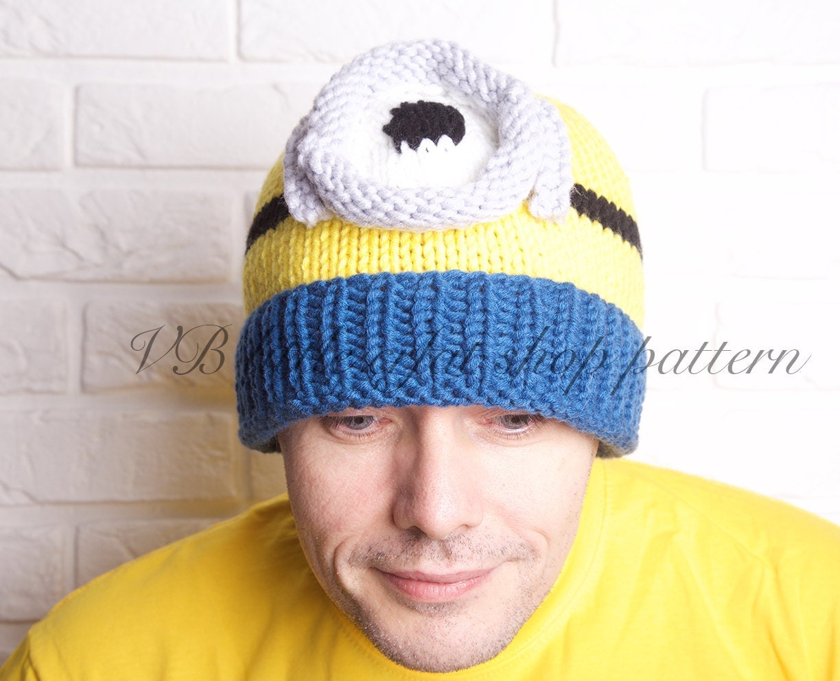 Mens chunky minion one eye hat knitting pattern. Instant
