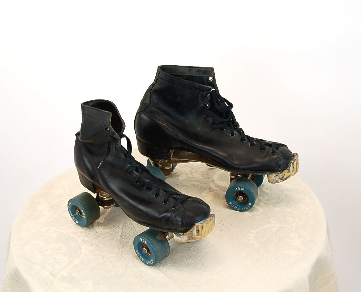 Antique roller skates Ware Bros. 1914 black leather mens