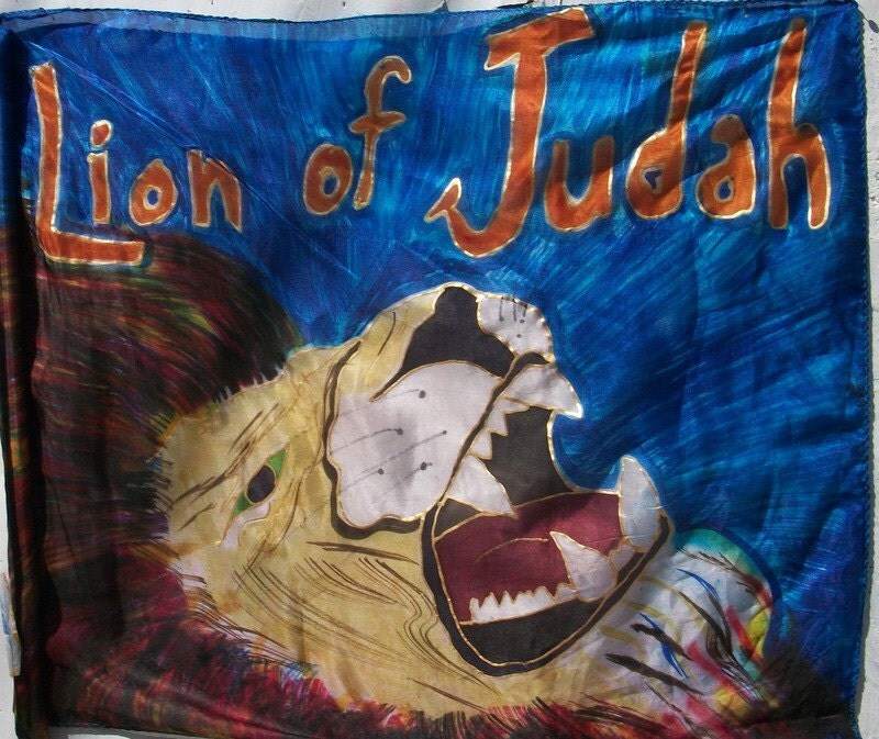 Lion of Judah Silk Prophetic Worship Flag Hand by designsheavenly