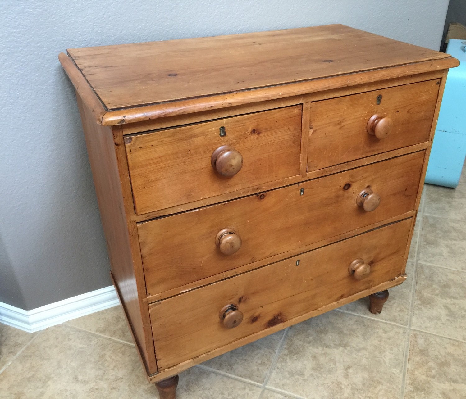 Vintage Antique English Pine Dresser Wooden Chest Of Drawers Old