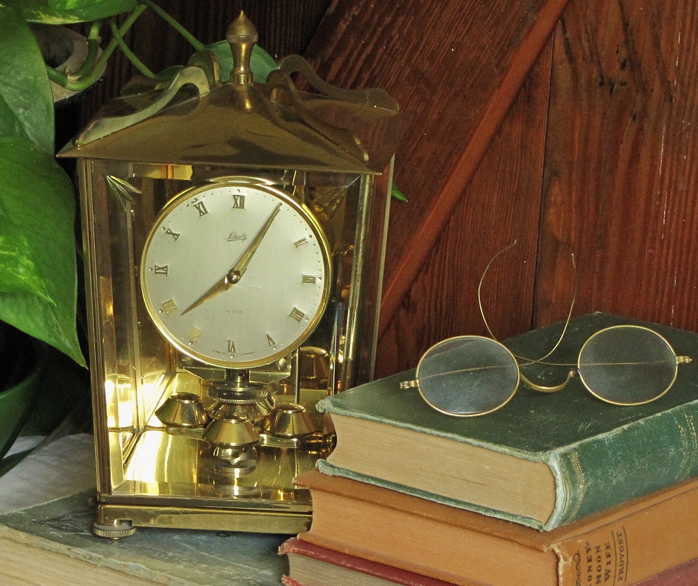 Vintage Schatz 400 Day Brass Mantel Clock Made in Germany