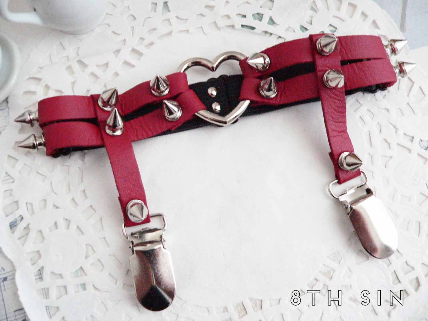 Red Leather Heart Ring Garter Red Heart Garter Red Leather