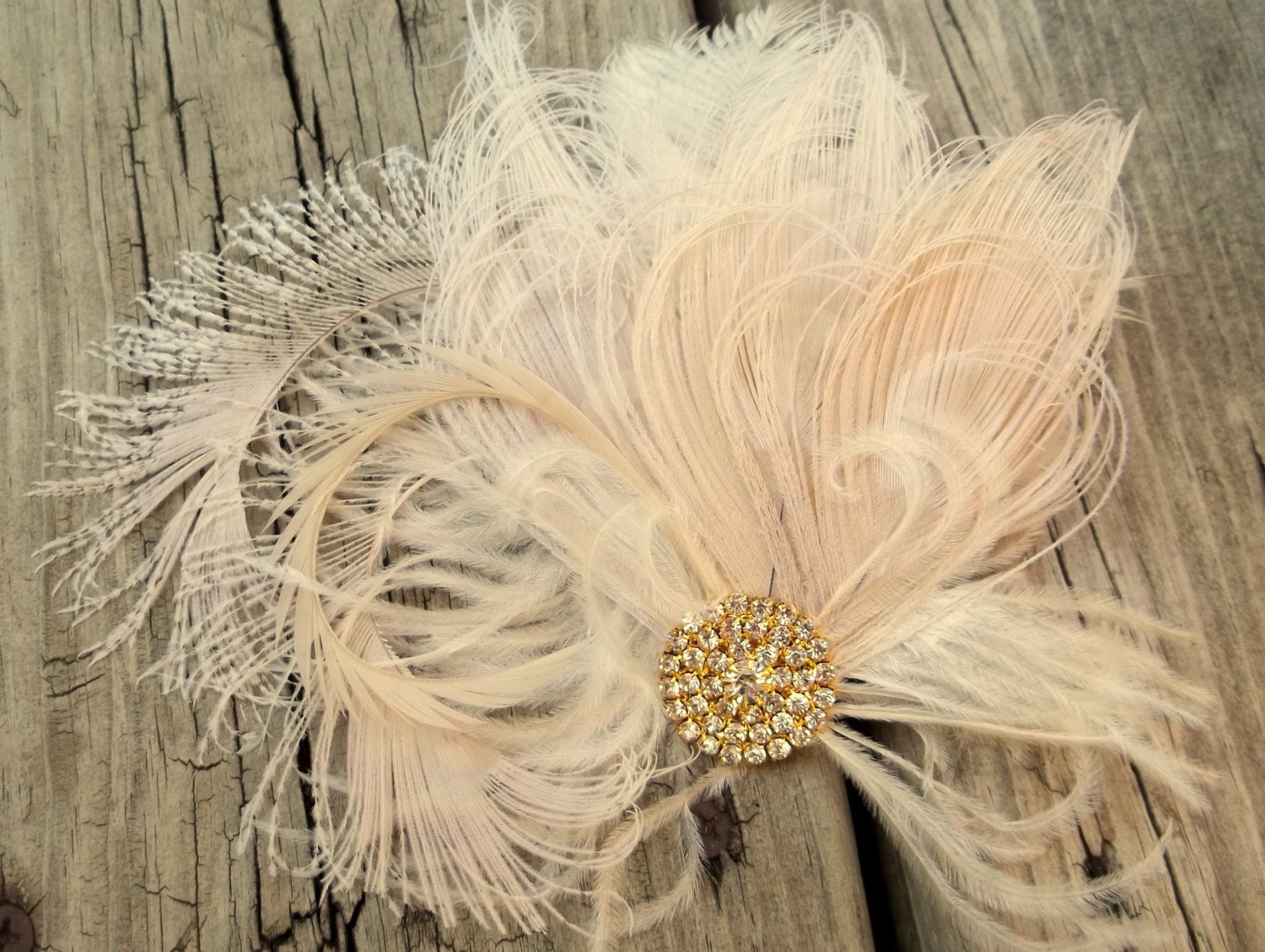 Wedding Hair Clip Bridal Fascinator Gold Brooch Feather