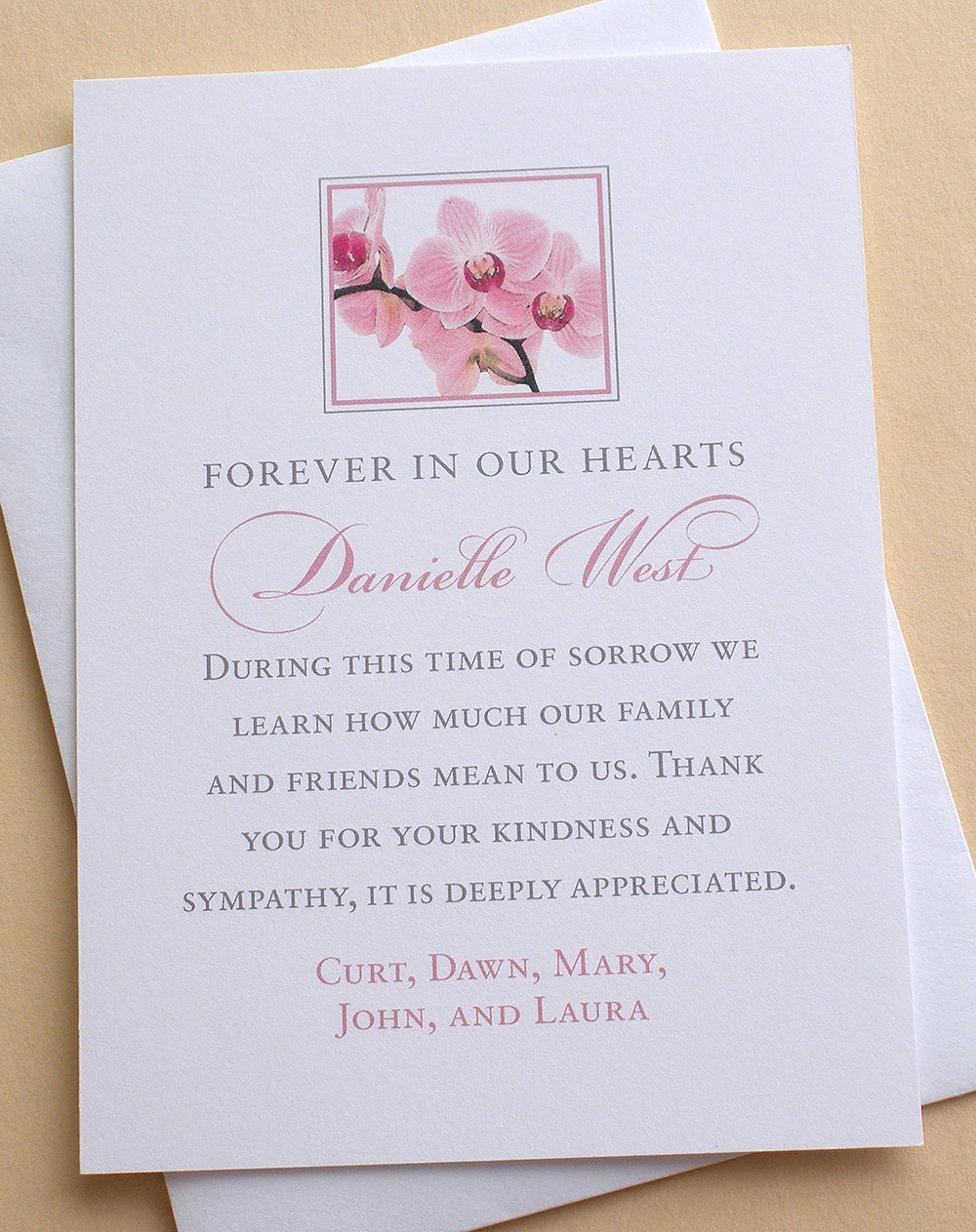 Sympathy Thank You Card with Pink Orchids Personalized