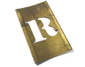 Brass Stencil Letter R VINTAGE 1" Letter R Scrapbooking Altered Art Assemblage Mixed Media Collage Supplies Brass Stencil Letter R (L29)