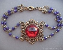 Red Rhinestone Bracelet - Medieval Jewelry - Fleur de Lis Jewelry - Renaissance Jewelry - Medieval Bracelet - Elizabethan Jewelry