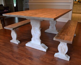 Farm Table, Reclaimed Wood Dining Table, Dining Table and Benches, Furniture, Kitchen Table, White Wash Table, Free Shipping, Ready to Ship