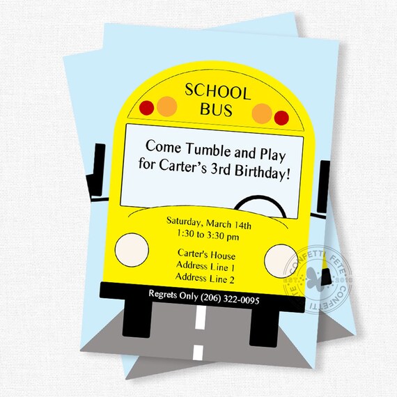 School Bus Invitation, Bus Birthday Invitation, Wheels on the Bus Party Invitation Il_570xn