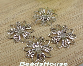 FF-600- Si 10pcs - (20mm) Silver Plated Filigree Flower, NICKEL FREE