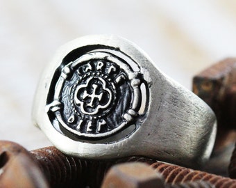 Silver Signet Ring Man Coin Rings Personalize Jewelry