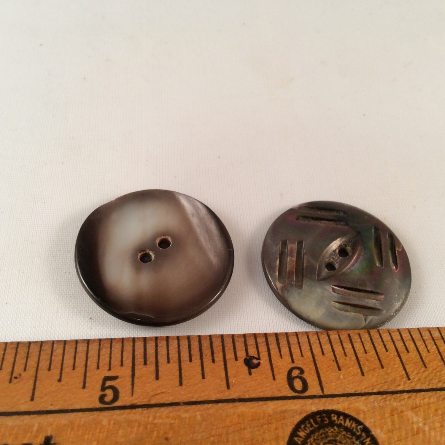 Vintage Carved Shell Buttons (x2) 25mm from dialv on Etsy Studio