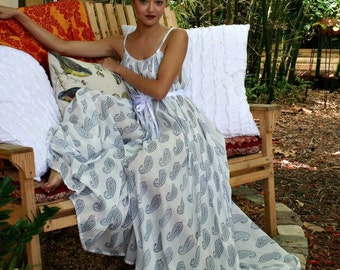 100% Cotton Grecian Nightgown Block Print cotton Sleepwear Cotton Lingerie Cotton Bridal Nightgown Cotton Wedding Lingerie