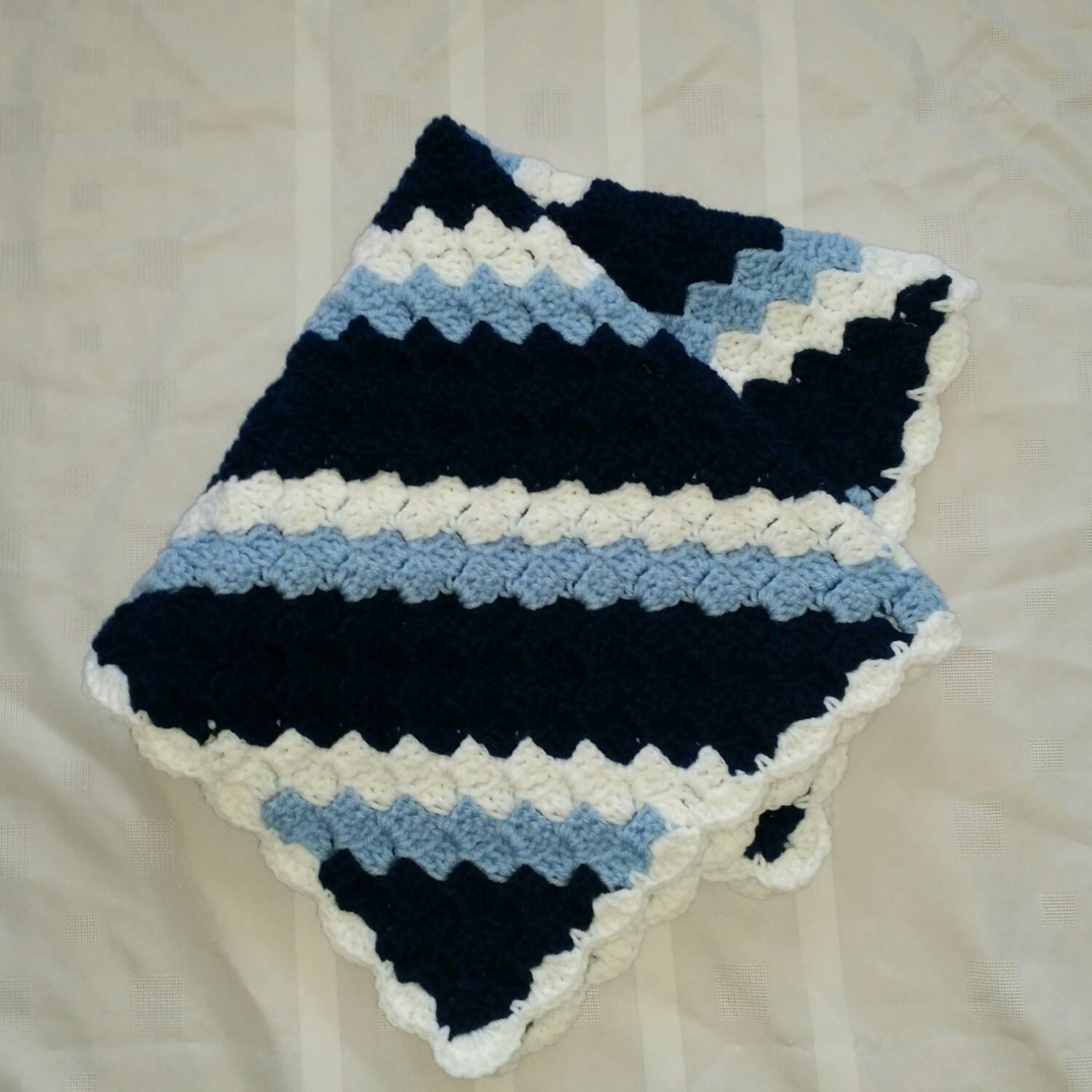 Baby Blanket Navy Light Blue White READY TO SHIP