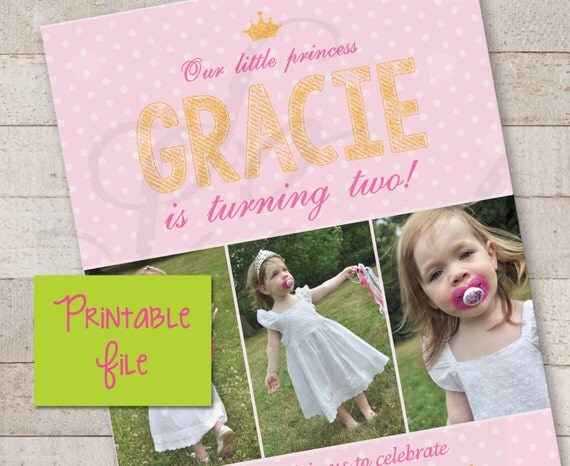 ... - 1st Birthday Party DIY Invitations - Girls Princess Dress Up Party