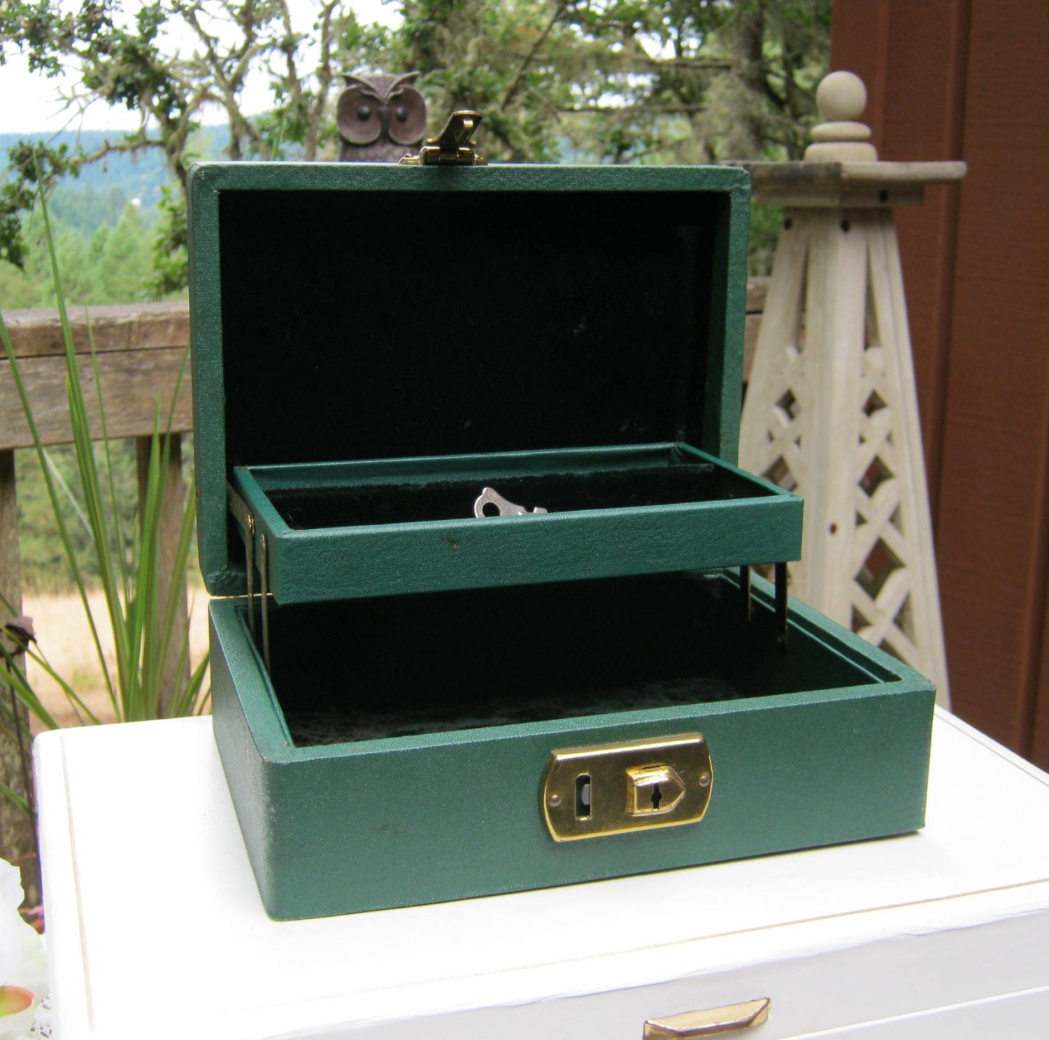 Small Jewelry Box Emerald Green Stackable Storage Oak Hill