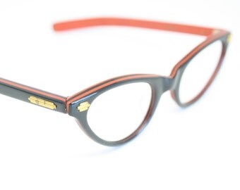Black Red vintage cat eye glasses cat eye frames New Old Stock