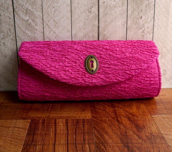 Clearance. Bright pink clutch purse Fuchsia clutch bag with