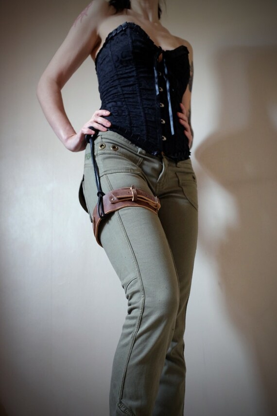 Leather Garter Belt Brown steampunk burning man by Vontoon