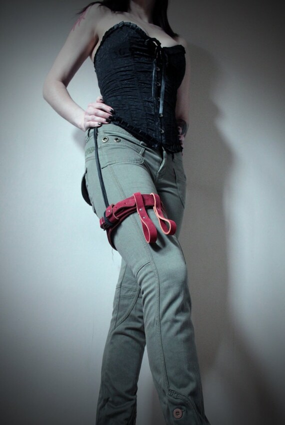 Unisex Leather Garter Belt Dirty Red steampunk burning