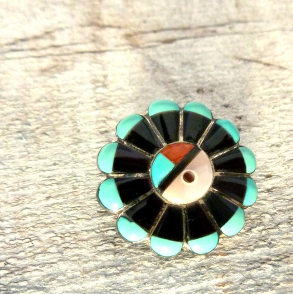 Zuni Sun Face Pendant and Brooch Vintage-Turquoise Coral