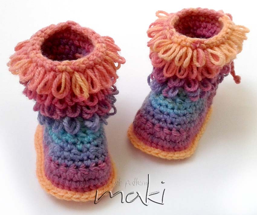 Fluffy baby boots crochet pattern Instant download Loop