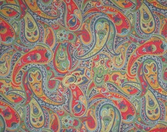 Classic Liberty of London Green and Red Paisley Print Pure Cotton Lawn Fabric--One Yard