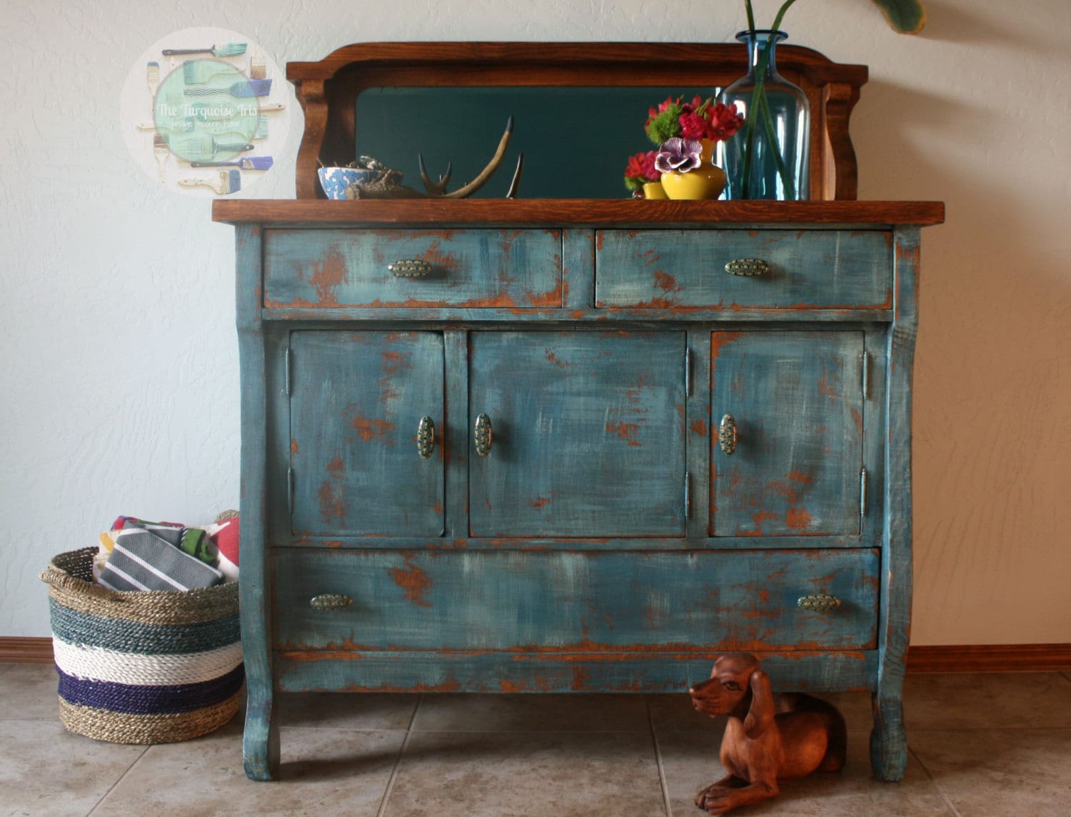 teal buffet sideboard