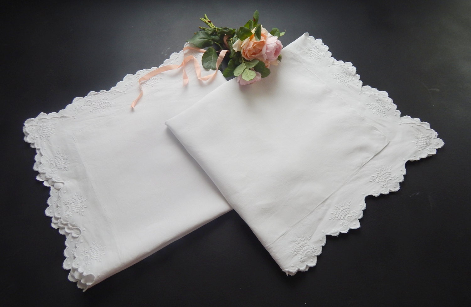 Vintage French Pillow Cases Pair Euro by Vintagefrenchlinens