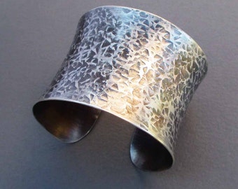 Hammered Sterling Silver Cuff Bracelet Edgy Modern Jewelry Textured Silver Wide Cuff Bracelet