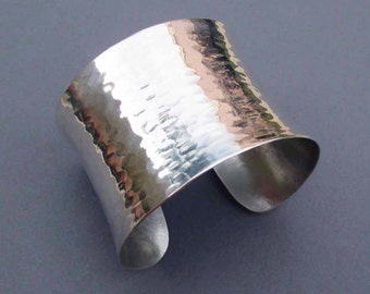 Hammered Sterling Silver Cuff Bracelet Rippled Textured Modern Jewelry Handmade Silver Bracelet Anniversary Jewelry