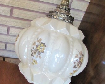 Vintage 60's Cottage Chic Floral Patterned Glass Swag Lamp - Lighting - Light Fixture - Hanging Lamp - Home Decor - Cabin - Victorian