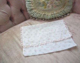 Sheer White Pink Rosette Rose Buds Lace Trim Hanky Delicates Linen Holder E14