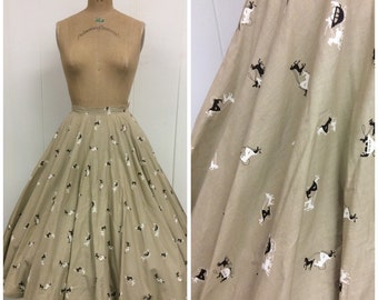 1950s Carriage Stagecoach Novelty Print Circle Skirt 50s Cotton
