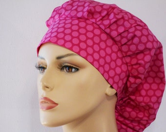 Scrub Hats Bouffant Surgical Scrub Hat - Pink on Pink Polka Dot Medical Scrub Hat