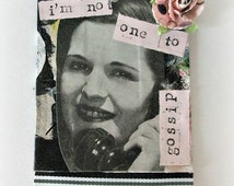 Gossip Mixed Media Art Tag, Gift Tag, Vintage Image, Original Collage Tag, - il_214x170.827471353_b4jo